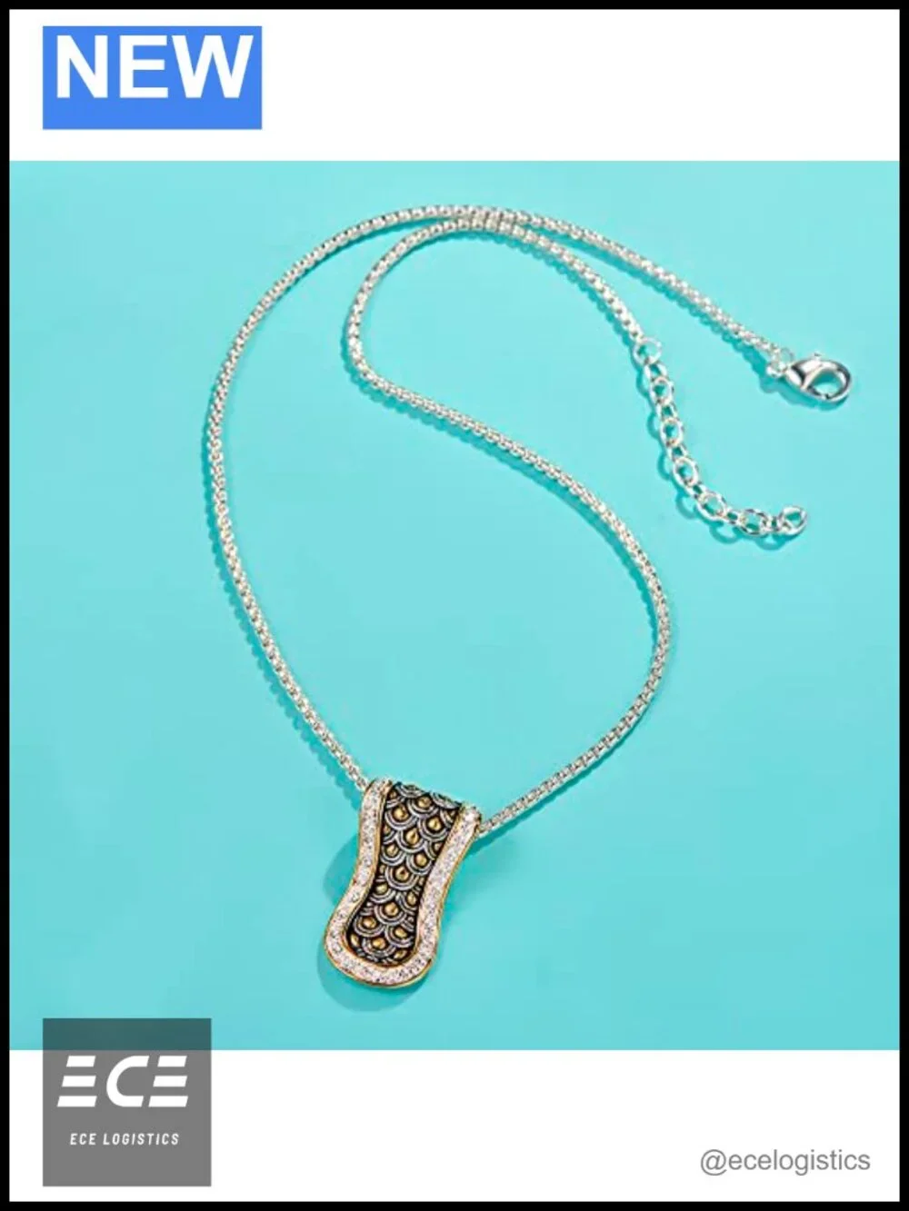 UNY JEWEL Two Tone Dragon Scale Pendant Necklace French Clip Earring Bangle Set